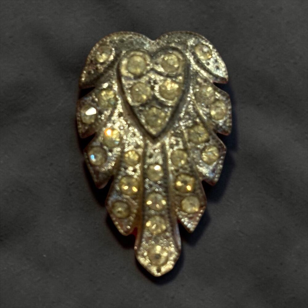 Antique Art Deco Rhinestone Dress Clip Silver Tone Geometric 1930s